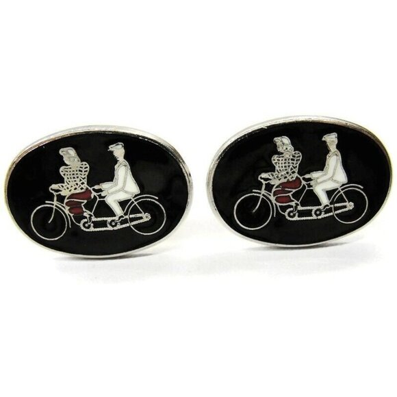 Cufflinks Tandem Bicycle Man Woman Tux Shirt Dress Suit Vintage - Picture 2 of 7
